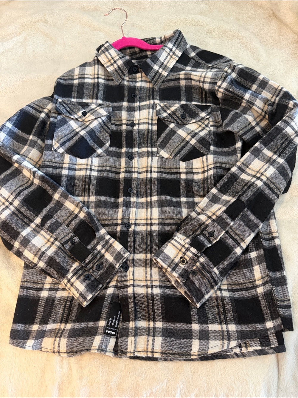 RSQ Black, Gray & Cream Plaid Shirt